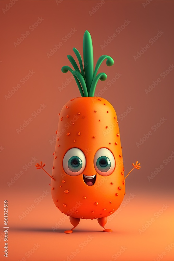Cute Cartoon Carrot Character (Generative AI) Stock Illustration