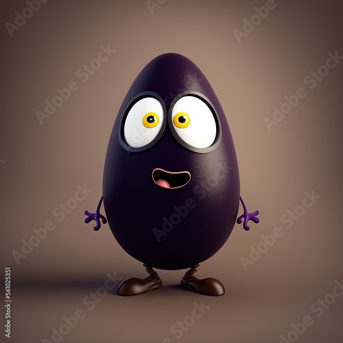 Cute Cartoon Eggplant Character (Generative AI) photo