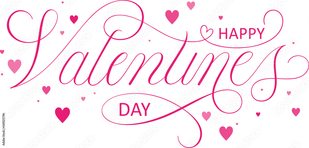 HAPPY VALENTINE'S DAY pink banner with brush calligraphy on transparent background
