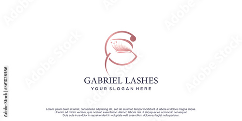 Beauty lashes with initial G creative unique design vector icon illustration