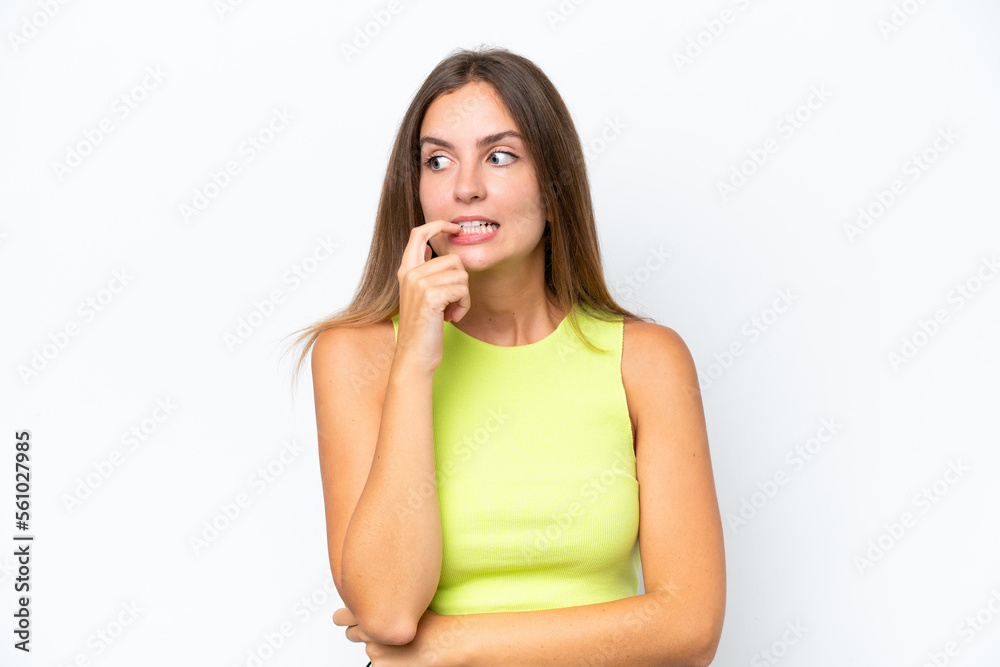 Young caucasian woman isolated on white background nervous and scared Young caucasian woman isolated on white background nervous and scared