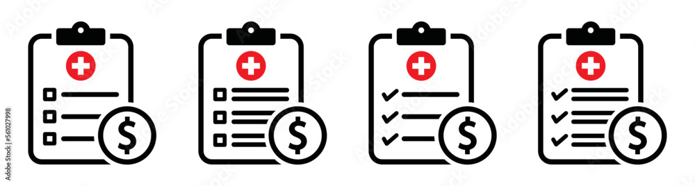 Medical bill icon. Medical cost icon. Medical payment icon, vector illustration Medical bill icon. Medical cost icon. Medical payment icon, vector illustration