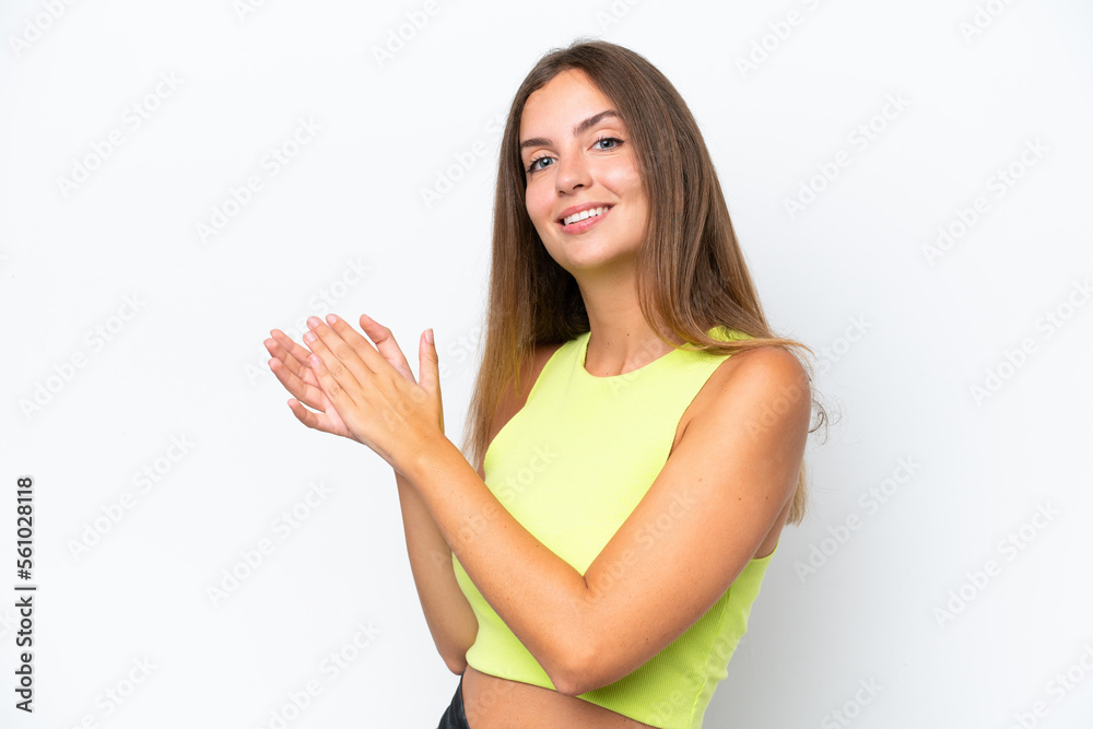 Young caucasian woman isolated on white background applauding Young caucasian woman isolated on white background applauding