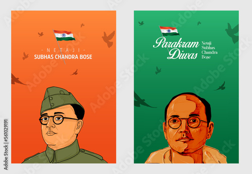 Netaji Subhash Chandra Bose vector illustration for Indian Memorial Day Parakram Diwas banner template for card, social post and email design photo