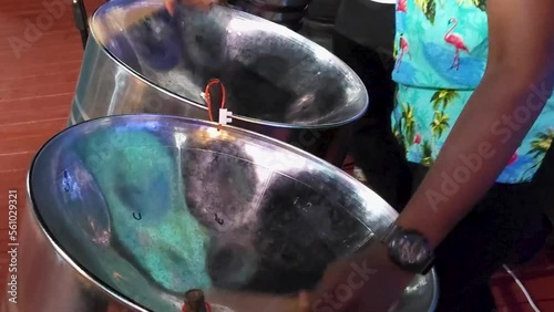 Close up-Unidentifiable musician playing steel drums - No audio