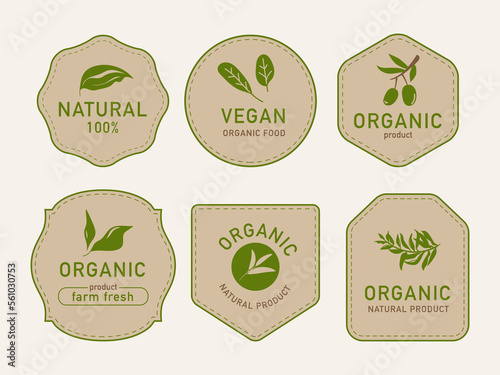 Eco, organic food labels. Vector green abstract hand drawn watercolor background. Natural, organic food, bio, eco design elements.