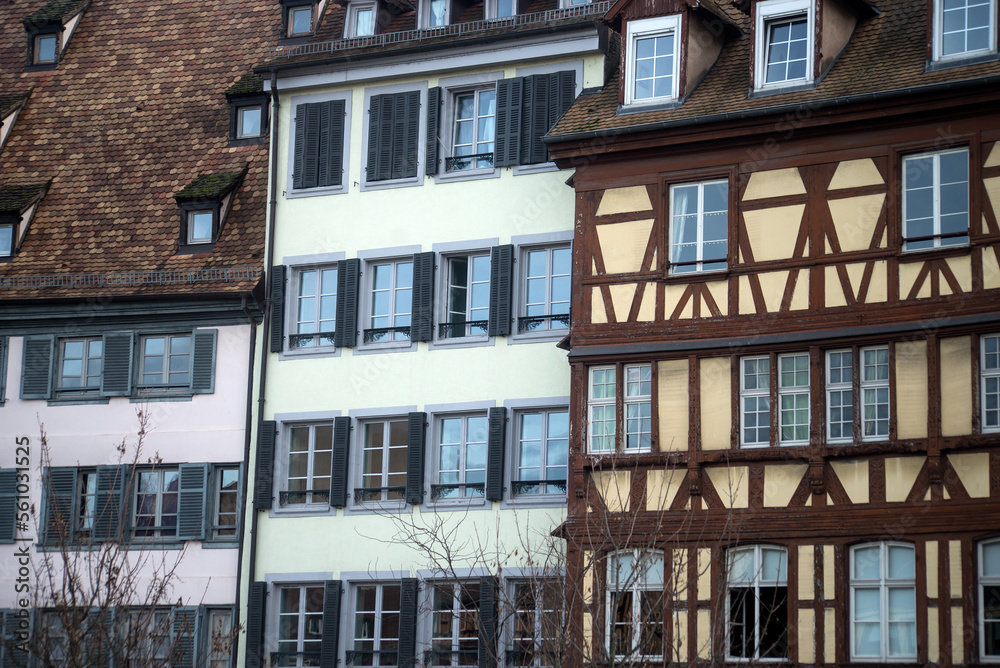 detail of medieval houses facades  in strasbourg - obrazy, fototapety, plakaty 