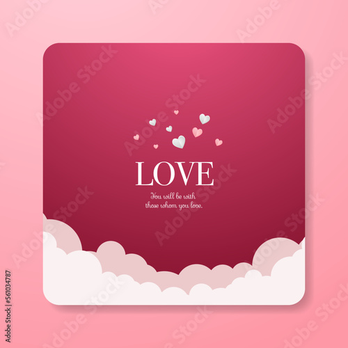 Pink valentine day greeting card messages with square template background. Elegant valentine's day instagram post template. Vector illustration