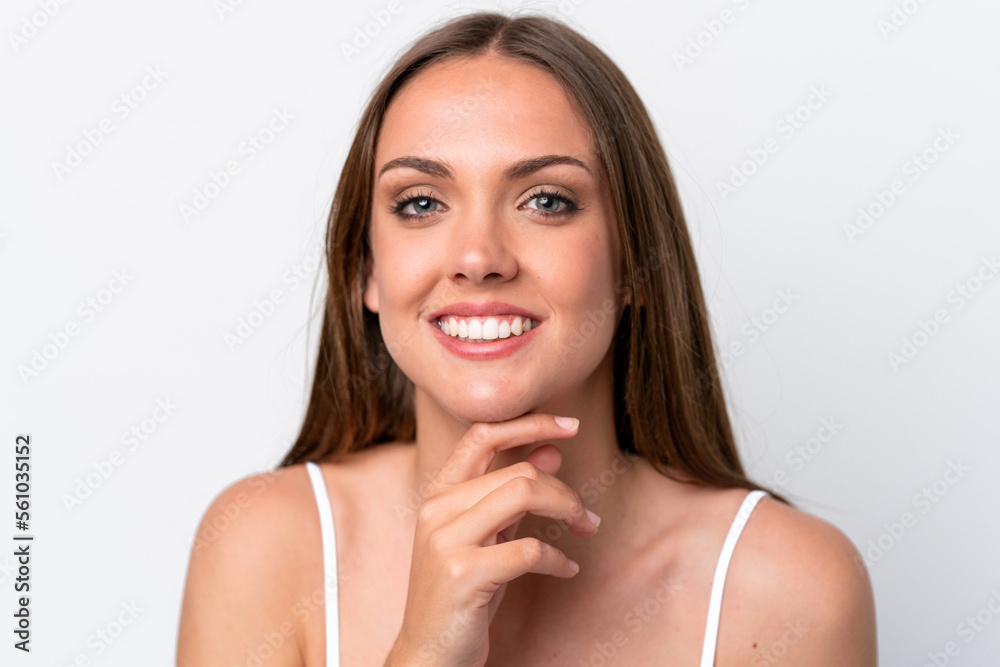 Young caucasian woman isolated on white background . Portrait Young caucasian woman isolated on white background . Portrait