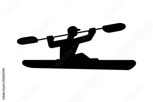 Canoe sprint athlete canoeing silhouette. Sportsman paddling on racing canoe C1. Vector logo, icon.