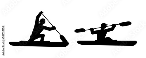 Canoe sprint athletes paddling on racing kayak K1 and canoe C1. Vector silhouettes. Logo, icon. photo