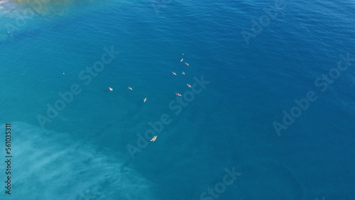 Several kayakers in the mediterranean from a drone