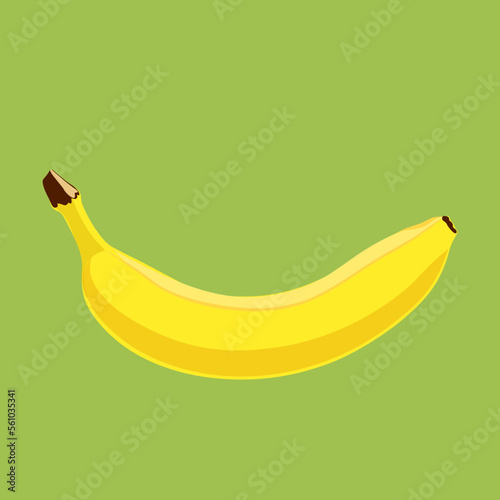 yellow banana on a green background. Fruit isolated in semi-realistic style.