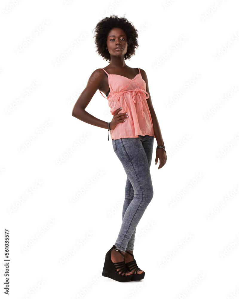 Fashion, stylish and portrait of a black woman with confidence on a white background in studio. Trendy, fashionable and clothing of a young African model with an elegant pose and attitude in Nigeria Fashion, stylish and portrait of a black woman with confidence on a white background in studio. Trendy, fashionable and clothing of a young African model with an elegant pose and attitude in Nigeria