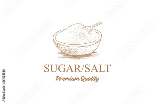 Vintage Hand Drawn Cup of Sugar or Salt for Seasoning Logo Design Vector