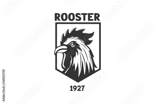 Vintage Retro Angry Strong Rooster Cock Chicken Shield Logo Design