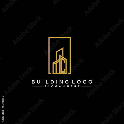 TC initial monogram building logo for real estate with creative square style design