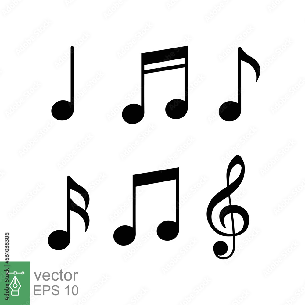 Music notes icons set Simple flat style. Sound, clef, key, sheet, silhouette sign collection, melody concept. Vector illustration design isolated on white background. EPS 10. Music notes icons set Simple flat style. Sound, clef, key, sheet, silhouette sign collection, melody concept. Vector illustration design isolated on white background. EPS 10.