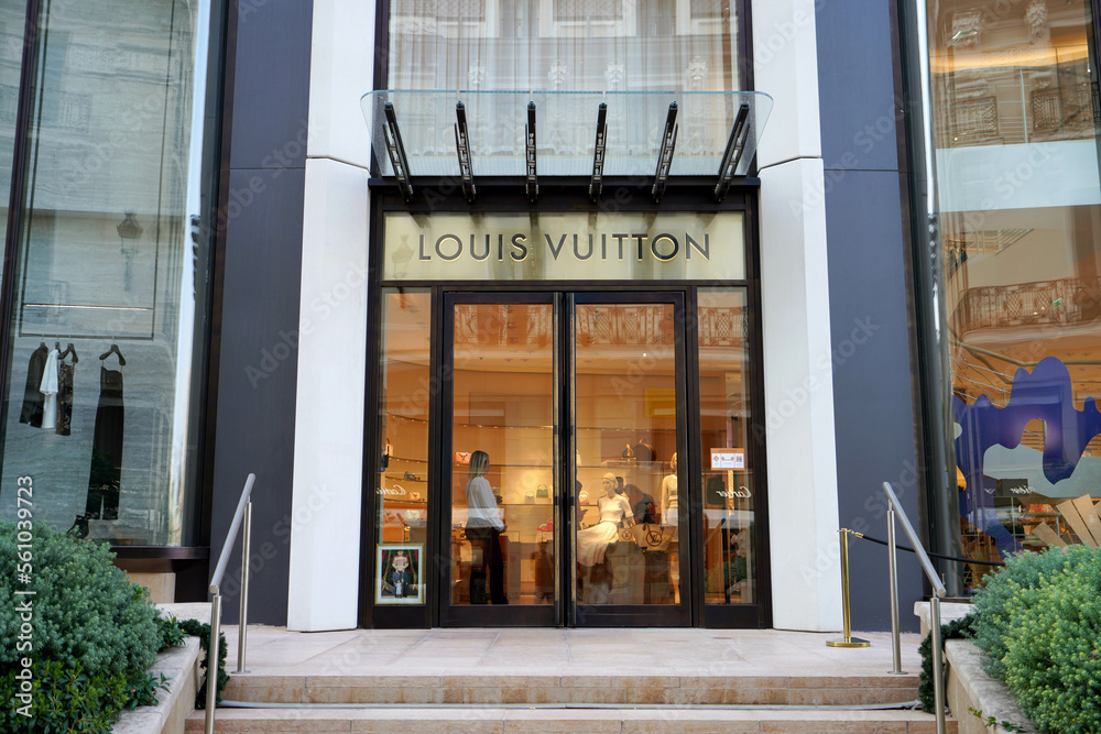 Facade of Louis Vuitton store in Monte Carlo, Monaco. Louis Vuitton is a  French luxury fashion house and company founded in 1854 by Louis Vuitton.  Stock Photo | Adobe Stock