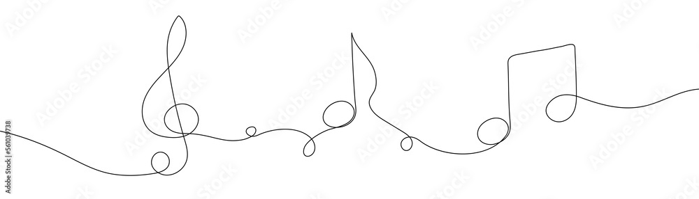 Continuous one line treble clef and notes, musical notes, A or La. Stock vector illustration - obrazy, fototapety, plakaty 