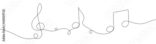 Continuous one line treble clef and notes, musical notes, A or La. Stock vector illustration