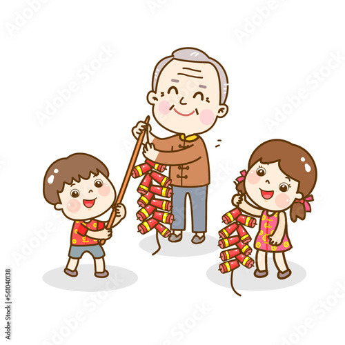 cartoon family for chinese new year.