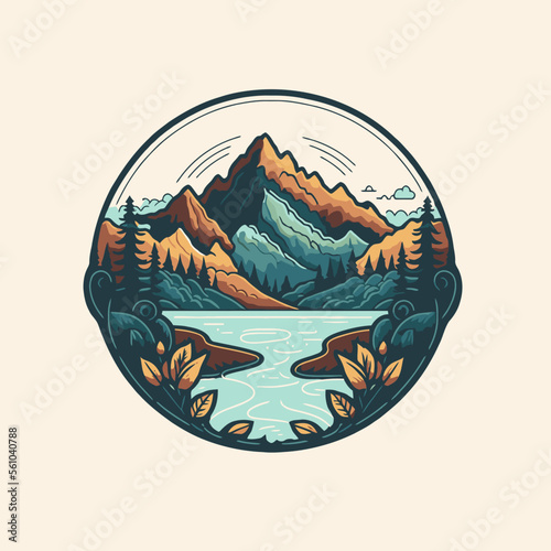 mountain lake adventure badge logo vintage style