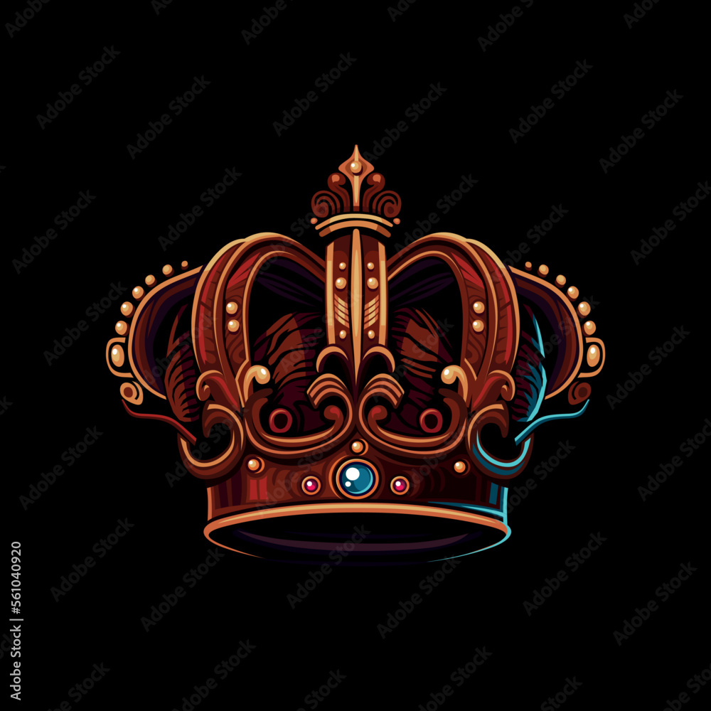 Golden Crown With Gems on Black Background. Vector Golden Crown With Gems on Black Background. Vector