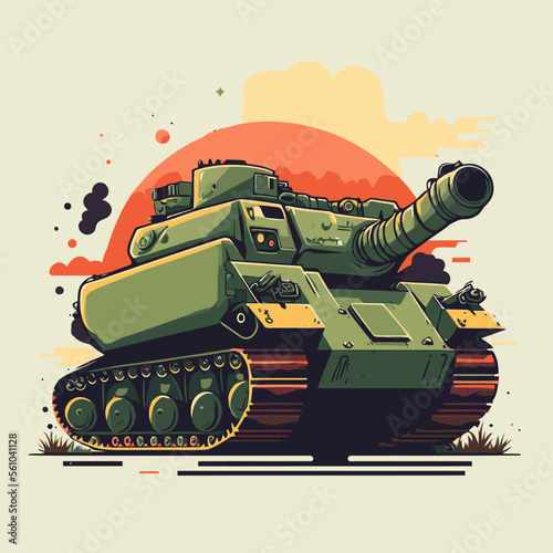 large tank military army vector cartoon color icon vector flat color illustration photo