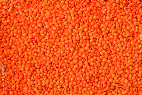 Red raw lentils. Food background. Top View. Healthy food. 