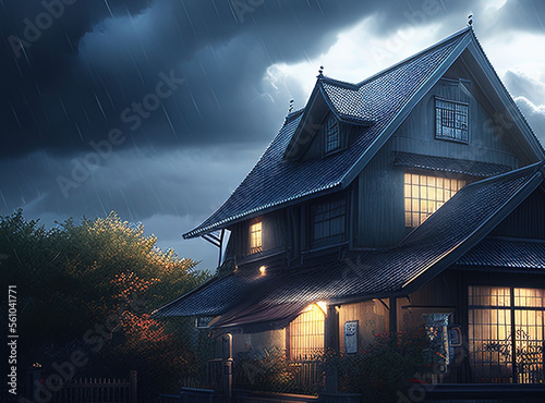 Rainy Day Wellness: Staying Healthy in a Japanese House Ai Generated Image.
