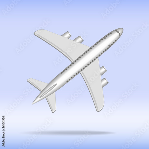 Jet passenger plane on a blue background. 3d vector illustration.
