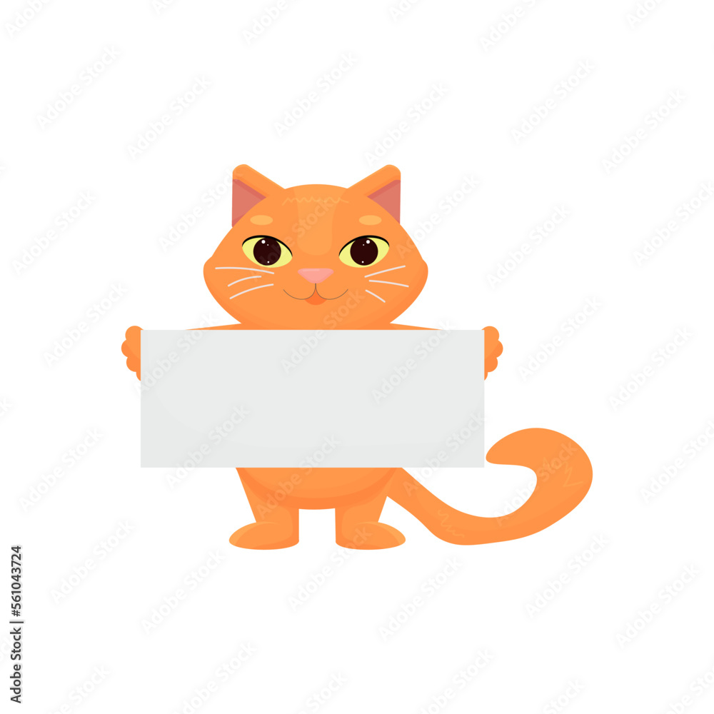 Obraz premium A cartoon ginger cat holds an empty banner. Vector