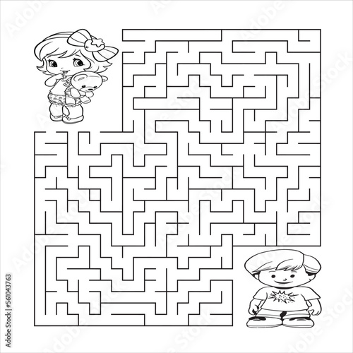Maze or Labyrinth for Children with cartoon . Find right way to Branch. Answer under the layer. Square puzzle Game. . Education worksheet. Activity page.Logic Game for kids