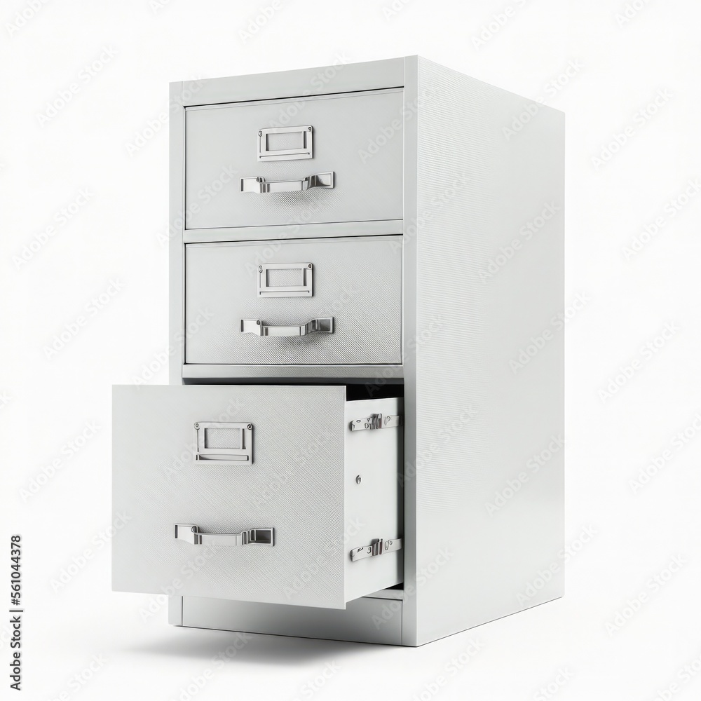 Closeup of a file cabinet 3d render isolated on a white background - obrazy, fototapety, plakaty 