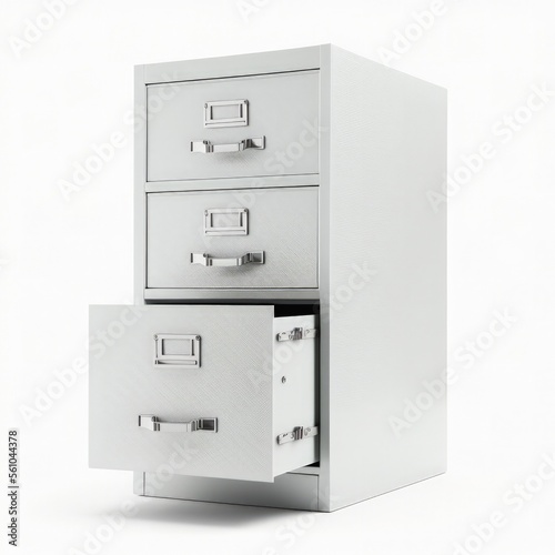 Closeup of a file cabinet 3d render isolated on a white background