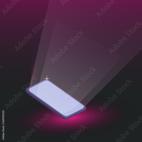 Luminous screen of a mobile smartphone, mobile display technology light. Vector illustration, 3d.