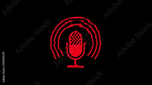 On Air symbol light flashing on screen. Radio live studio and podcast microphone icon on display. Loopable and seamless abstract concept with noise and modern glitch.
