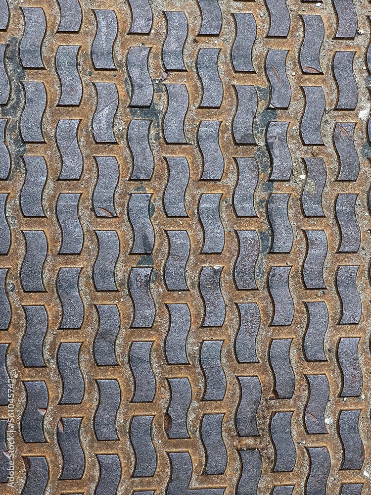 Directly above shot of  metal sewer - stock photo