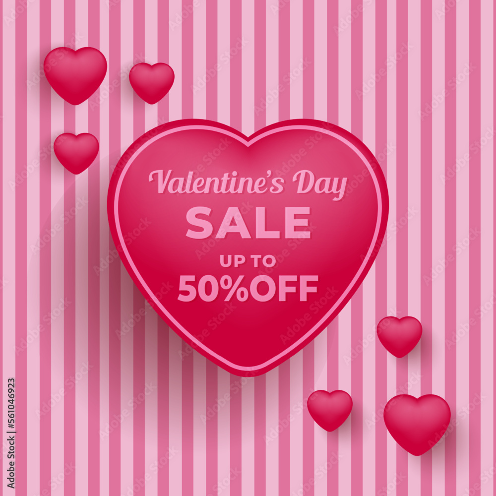 Valentine's Day Discount 50% Off Poster or banner with lots of hearts