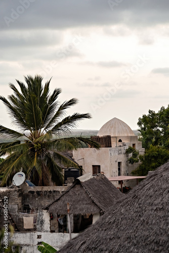 Street view of Shela town in Lamu island, old white houses in Lamu, Kenya © Natalia