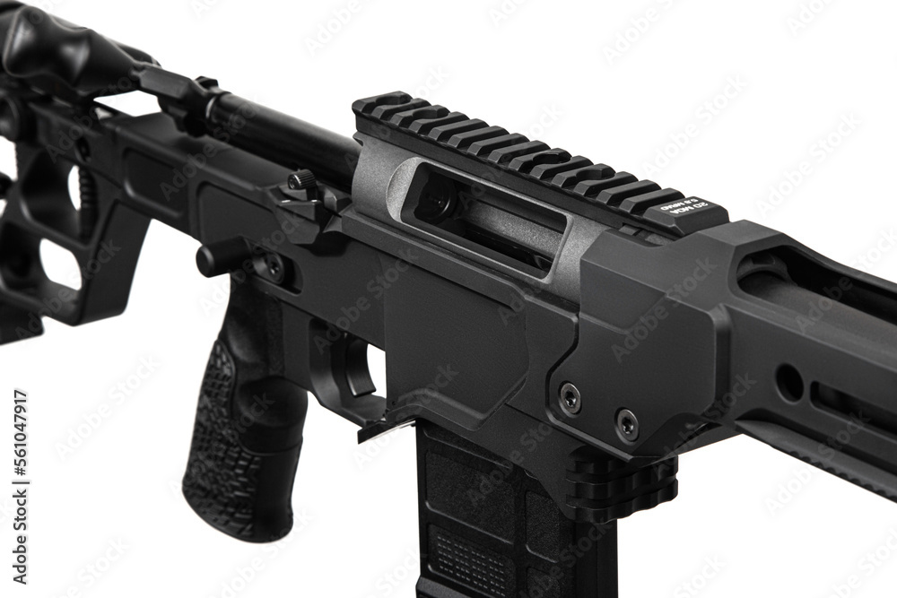 Modern bolt carbine isolated on white background. Weapons for sports, hunting and self-defense. Modern bolt carbine isolated on white background. Weapons for sports, hunting and self-defense.