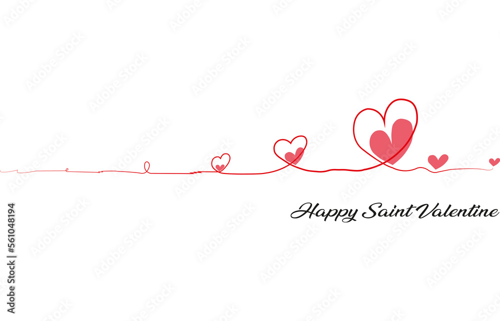 Cartel con corazones en forma de guirnalda con la palabra Feliz San Valentín sobre un fondo blanco liso y aislado. Vista de frente y de cerca. Copy space 
