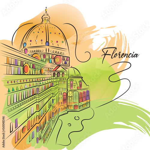 Watercolor sketch of Florencia cityscape Vector