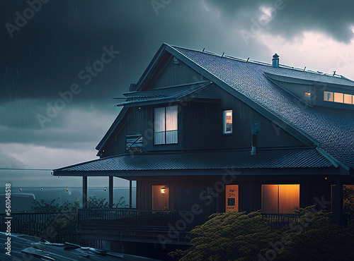 Rainy Day Cooking in a Japanese House Ai Generated Image.