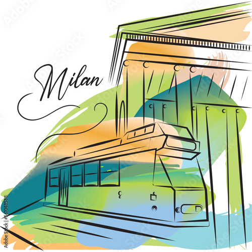 Watercolor sketch of Milan landscape Vector