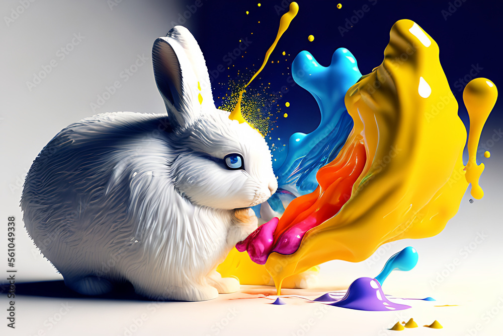 rabbit blob art water color paint glob art background Generative AI