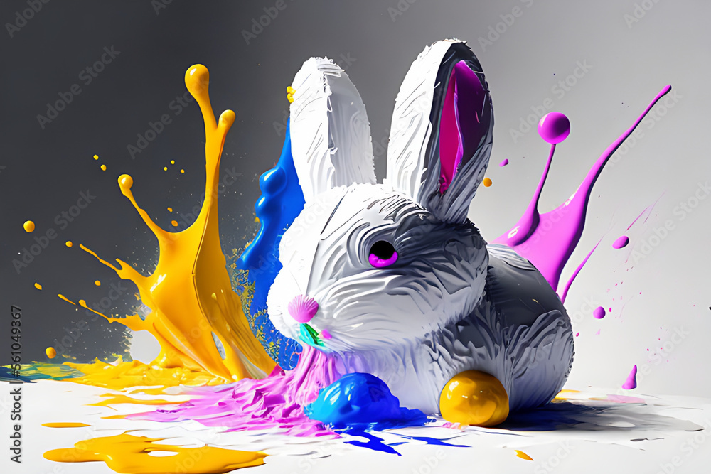 rabbit blob art water color paint glob art background Generative AI