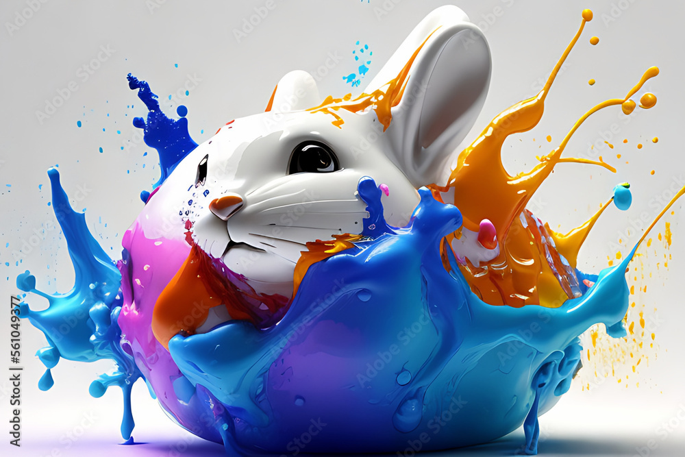 rabbit blob art water color paint glob art background Generative AI