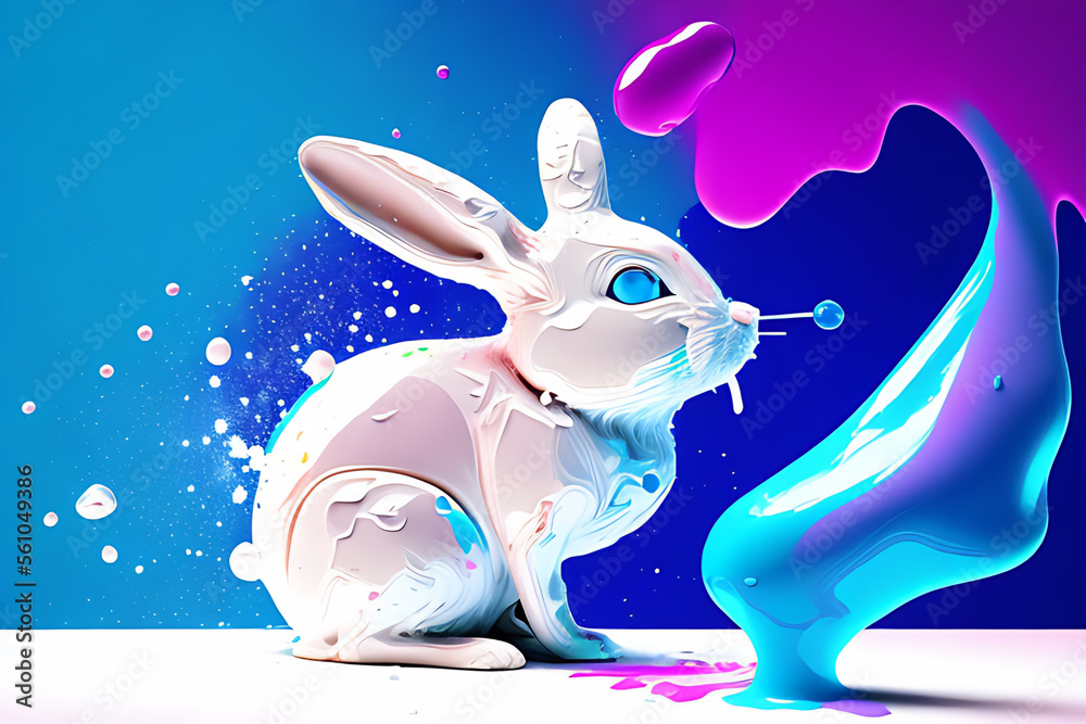 rabbit blob art water color paint glob art background Generative AI